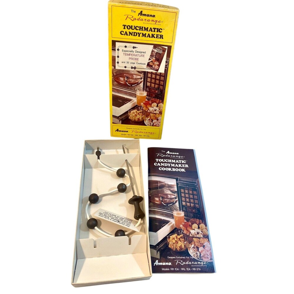 VTG AMANA Radarange Temperature Probe Touchmatic Candymaker Box & Recipe Book